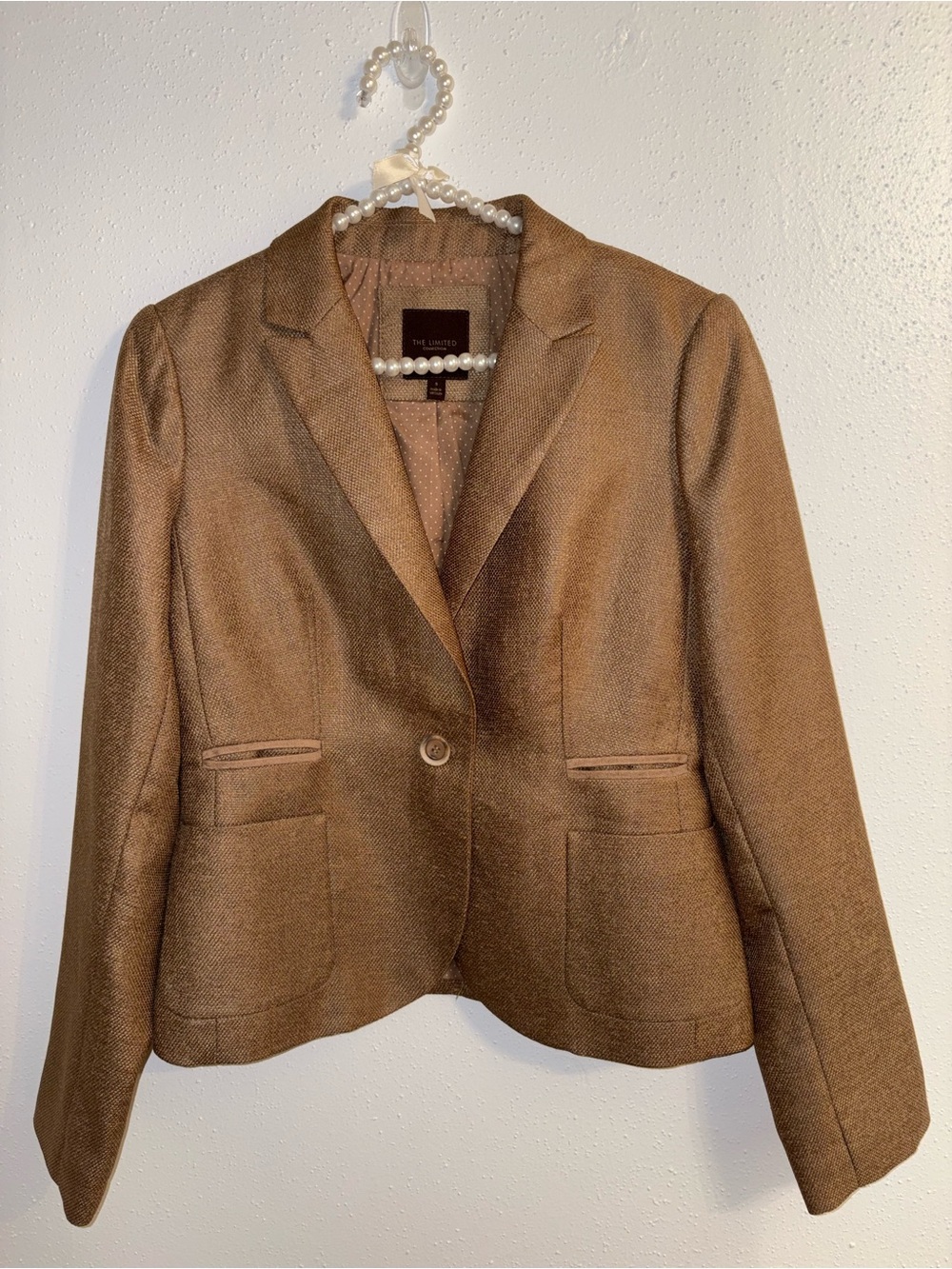 The Limited Small Brown Shimmer Tweed Single-Button Blazer with Pockets